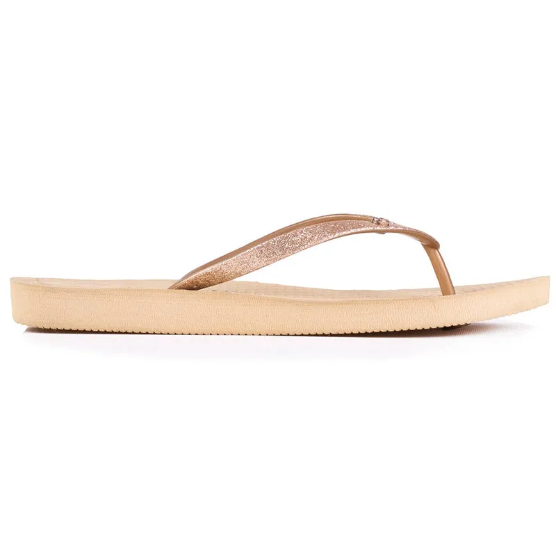 Tongs Femme tige paillettes Beige