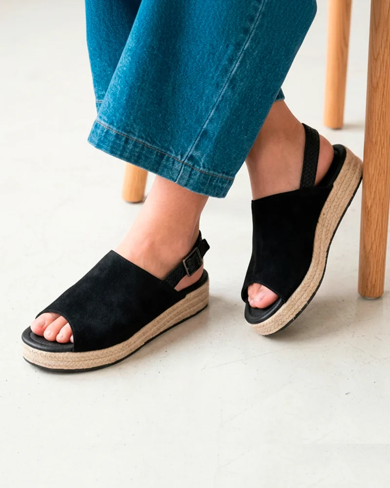 Sandales Femme semelle plateforme corde Noir