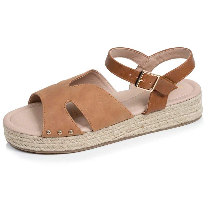 Sandales Femme semelle plateforme corde Camel