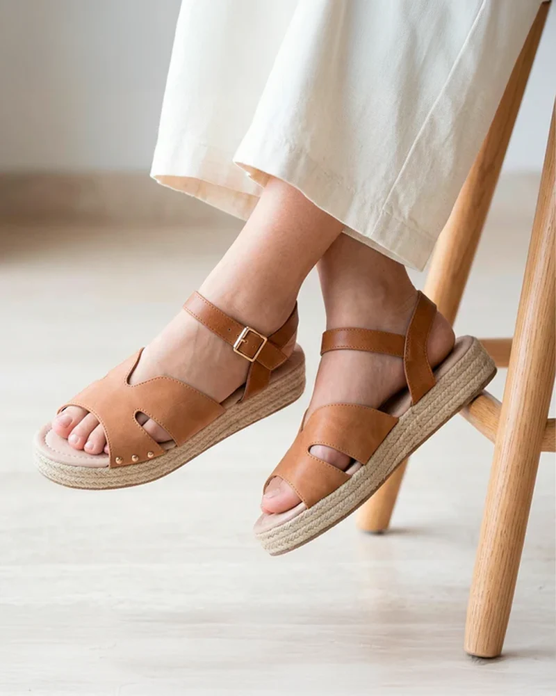 Sandales Femme semelle plateforme corde Camel