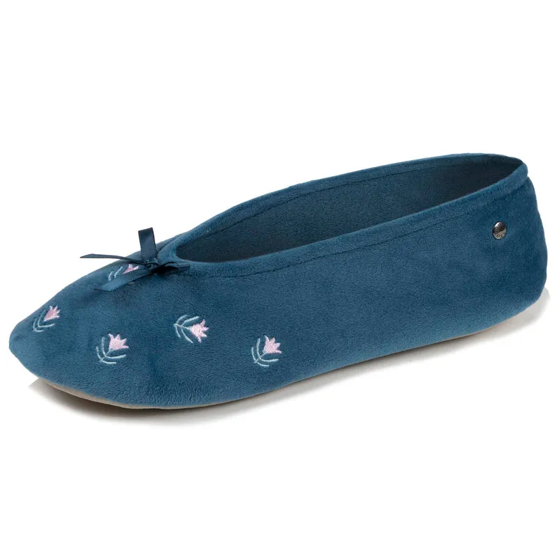 Chaussons ballerines Femme Grand Nœud Bleu fleurs