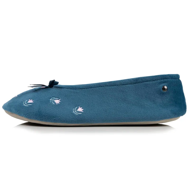 Chaussons ballerines Femme Grand Nœud Bleu fleurs