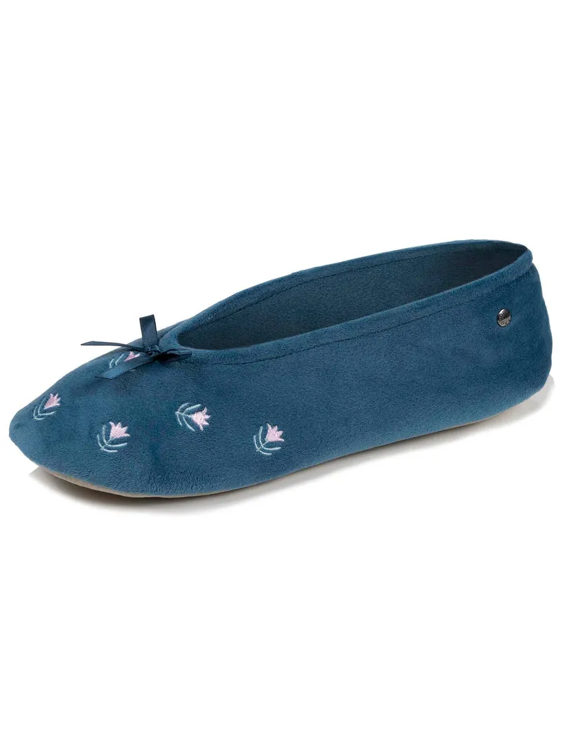 Chaussons ballerines Femme Grand Nœud Bleu fleurs