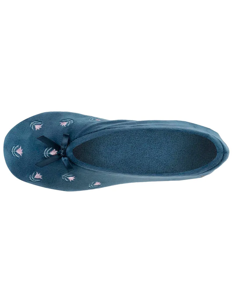 Chaussons ballerines Femme Grand Nœud Bleu fleurs