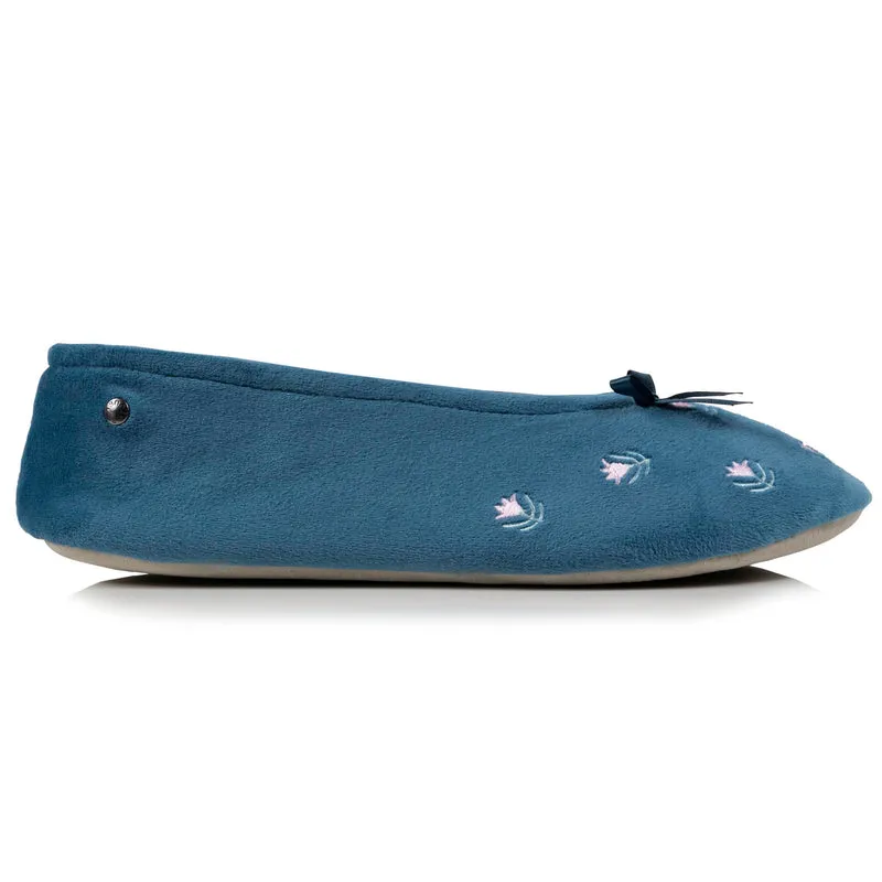 Chaussons ballerines Femme Grand Nœud Bleu fleurs