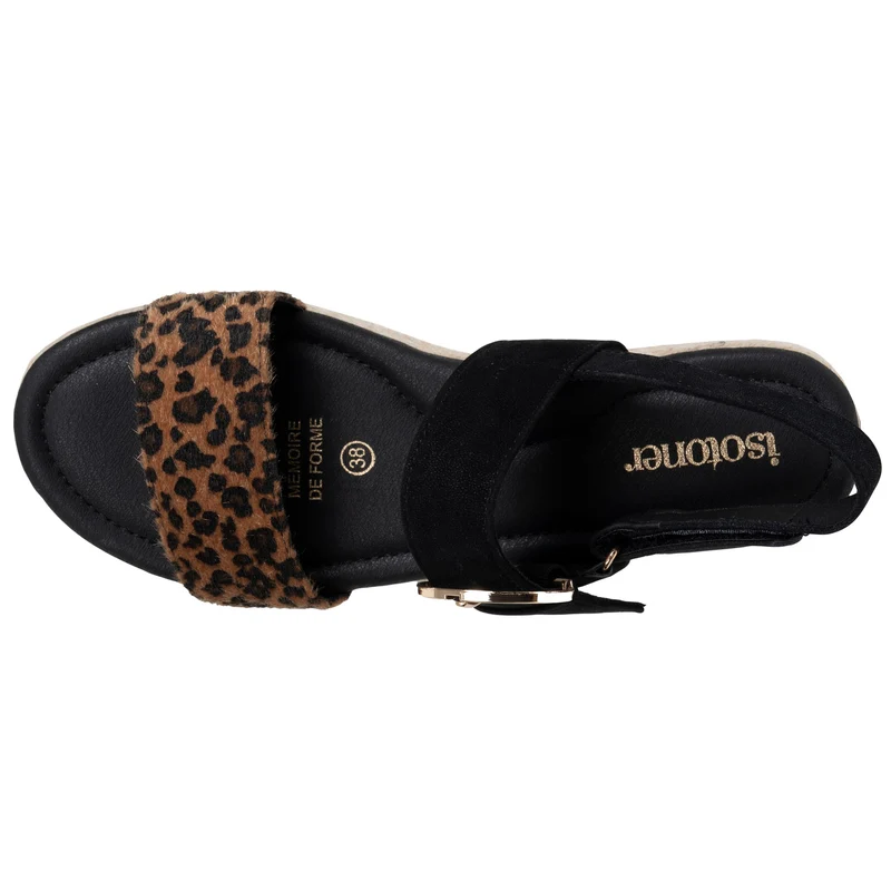 Sandales Femme corde tressée Noir/Léopard
