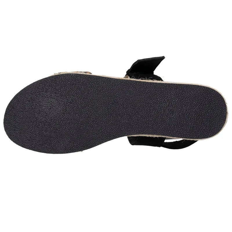 Sandales Femme corde tressée Noir/Léopard