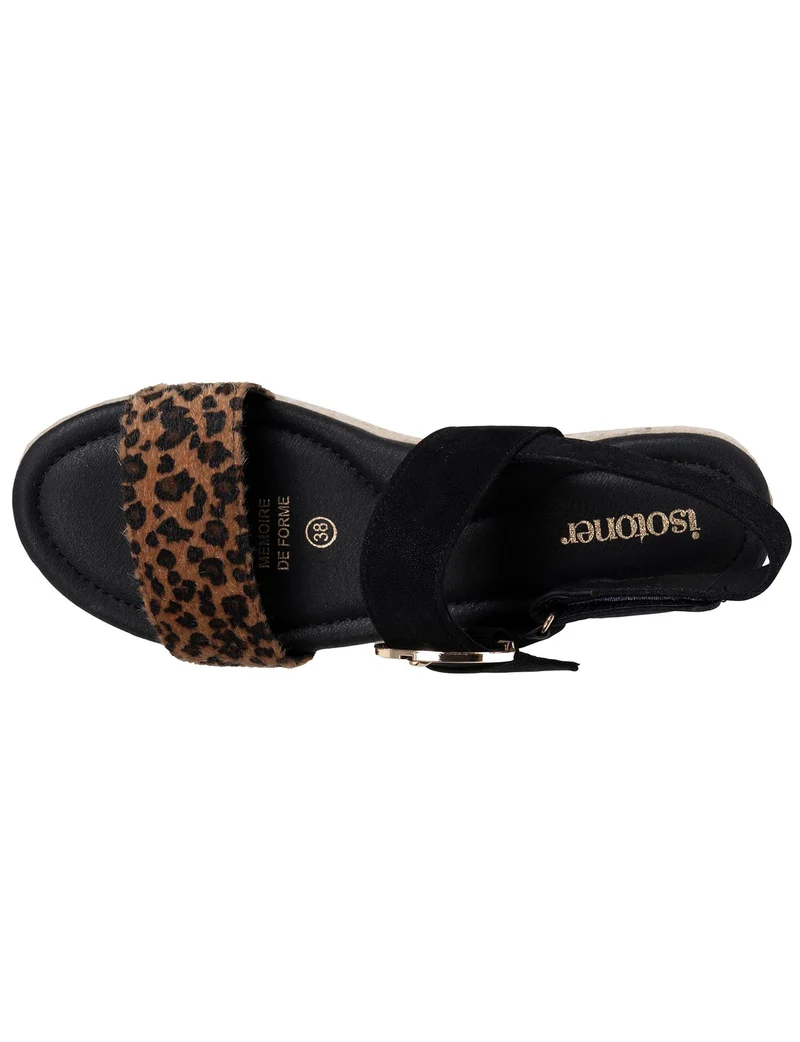 Sandales Femme corde tressée Noir/Léopard