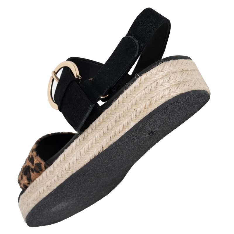 Sandales Femme corde tressée Noir/Léopard