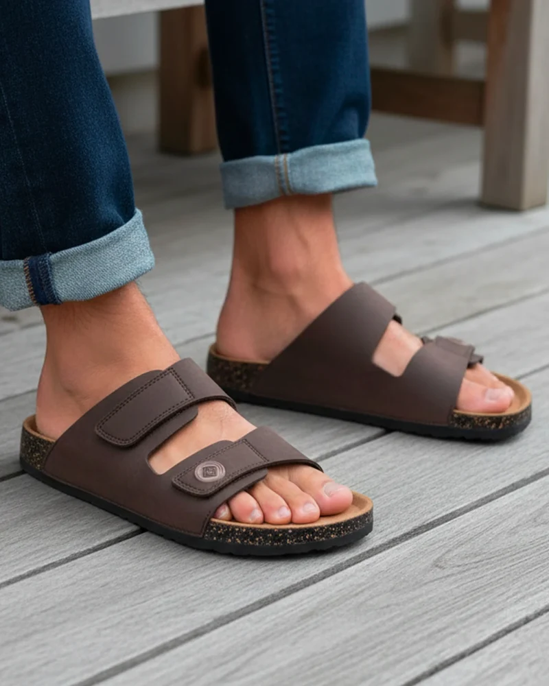 Mules sandales Homme double bride Chocolat