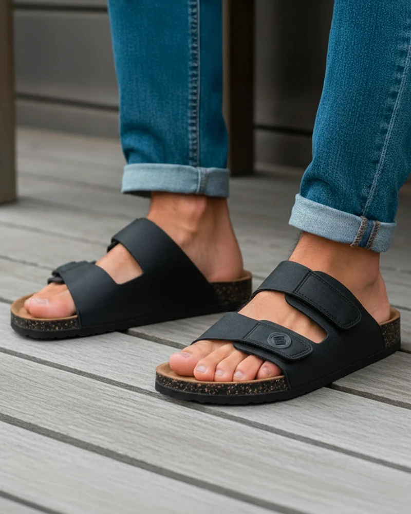 Mules sandales Homme double bride scratch Noir