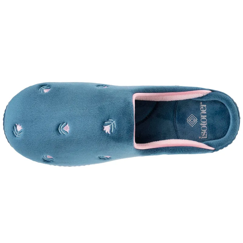 Chaussons mules Femme Bleu canard fleurs