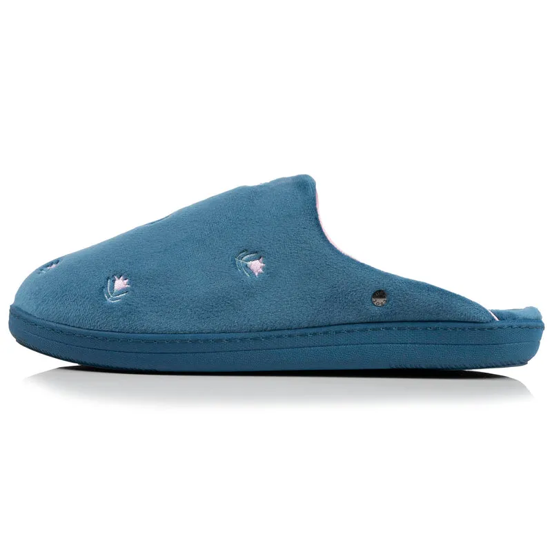 Chaussons mules Femme Bleu canard fleurs