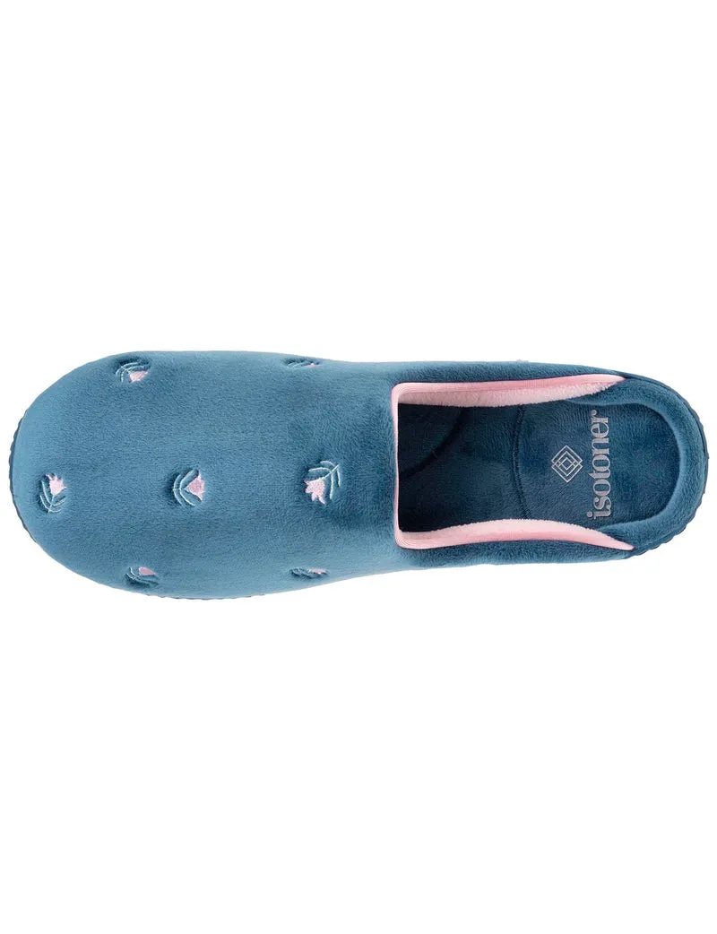 Chaussons mules Femme Bleu canard fleurs