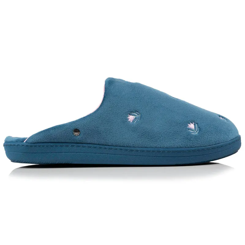 Chaussons mules Femme Bleu canard fleurs