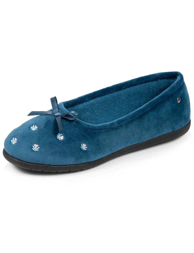 Chaussons ballerines Femme Bleu canard fleurs