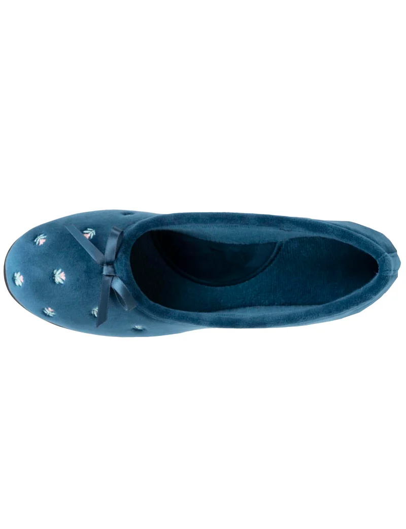Chaussons ballerines Femme Bleu canard fleurs