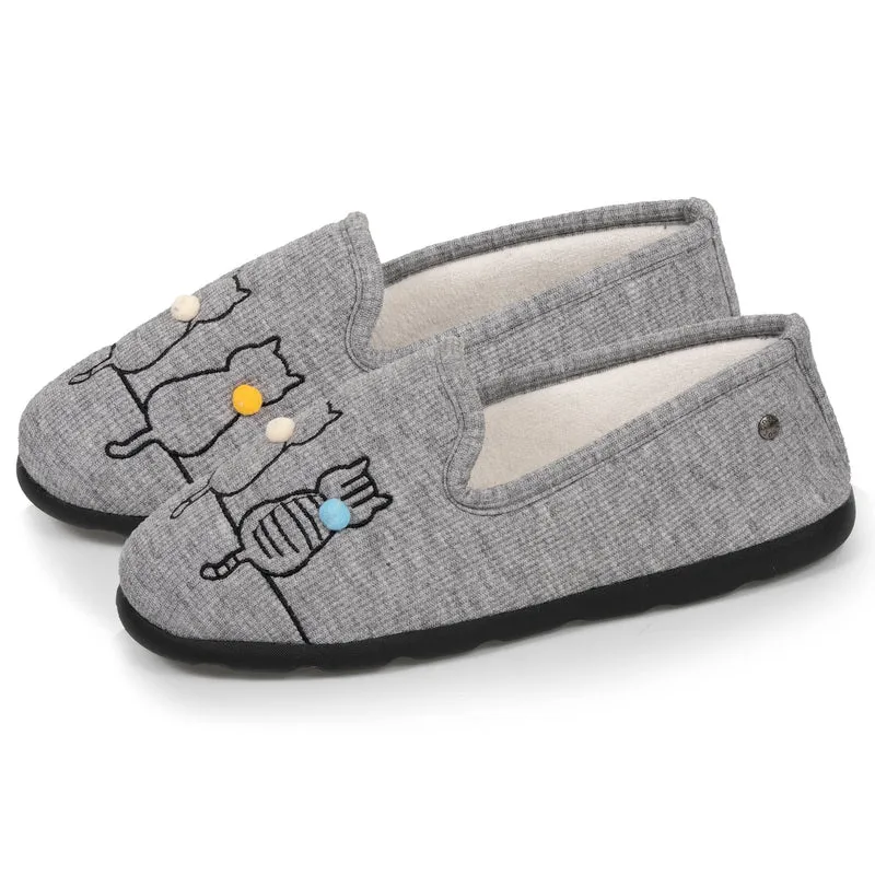Chaussons charentaises Femme Chat Gris irisé