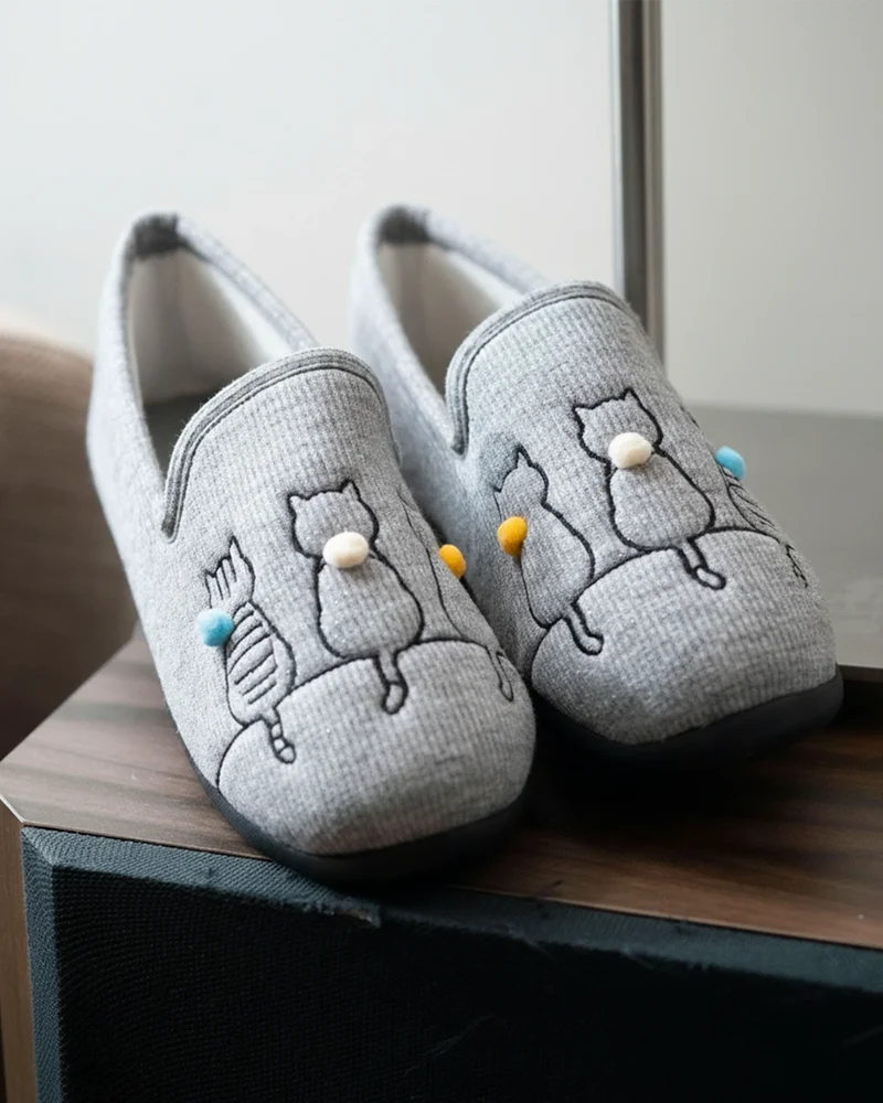 Chaussons charentaises Femme Chat Gris irisé