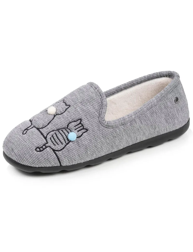 Chaussons charentaises Femme Chat Gris irisé