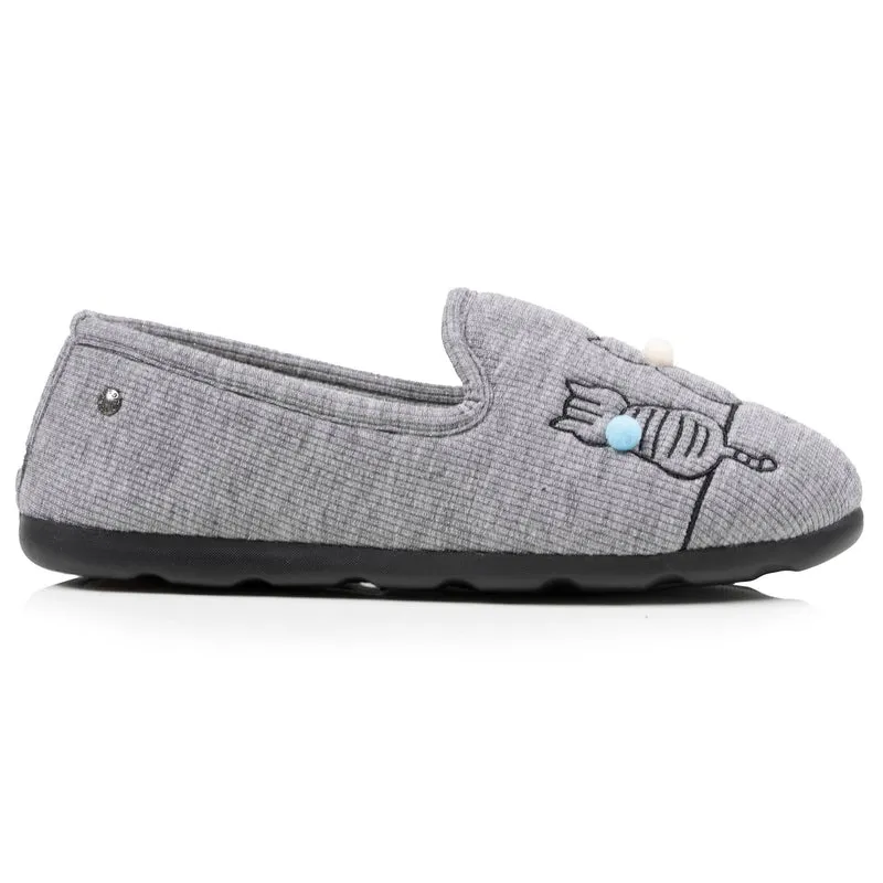 Chaussons charentaises Femme Chat Gris irisé