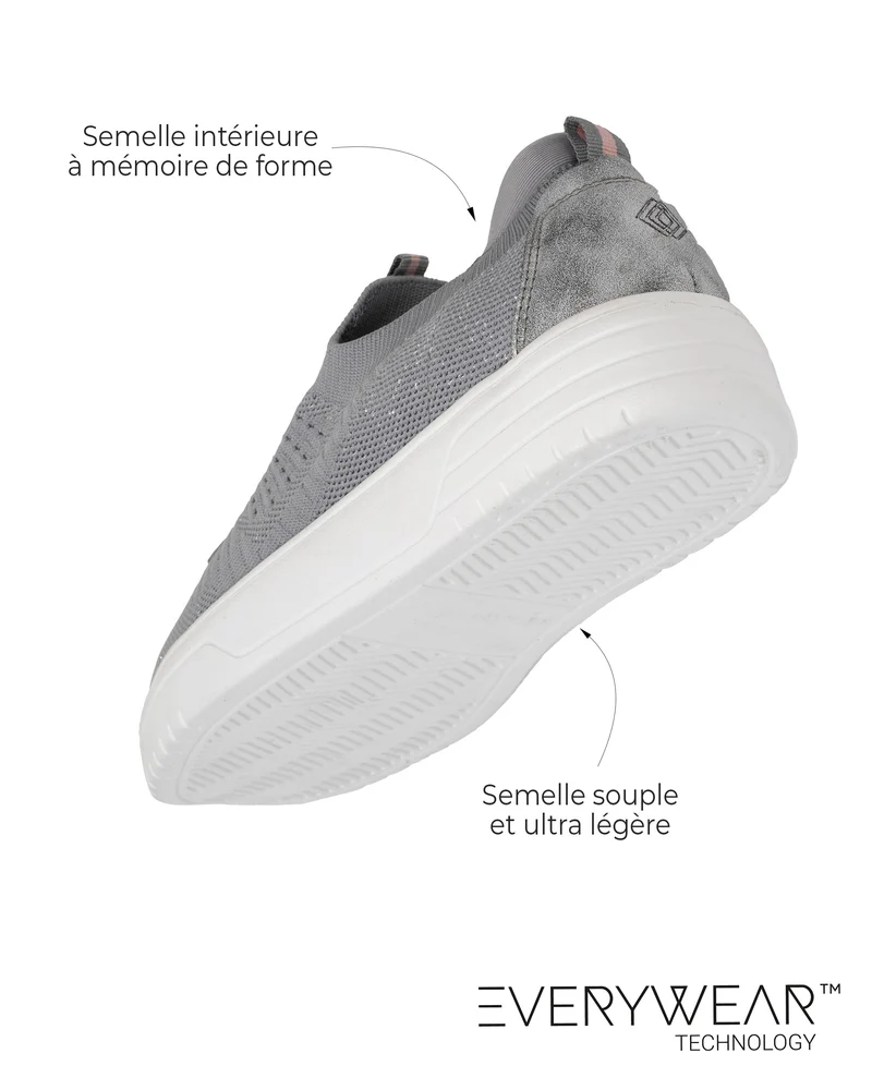 Baskets Femme slip-on talon plateforme Gris
