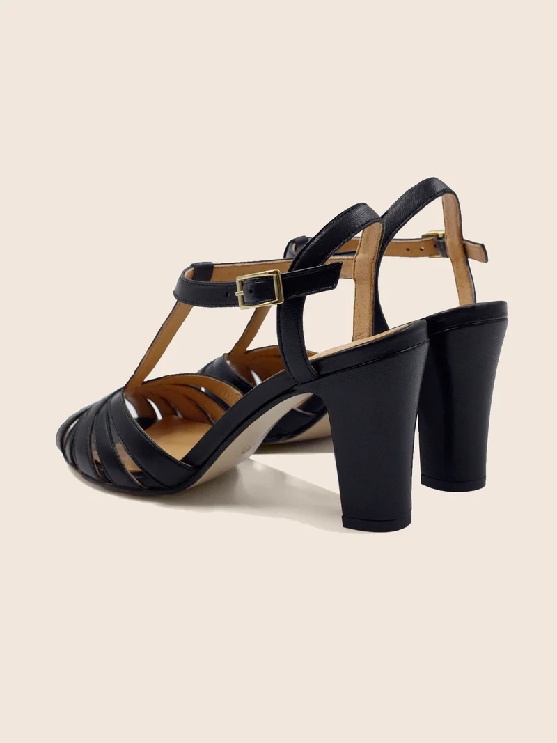 Sandales talon brides cuir noir