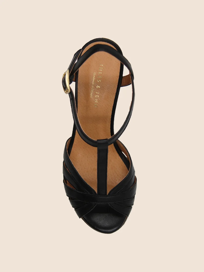 Sandales talon brides cuir noir