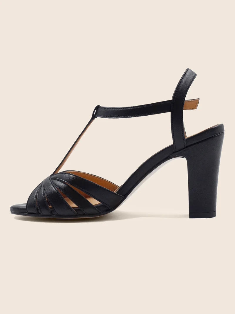 Sandales talon brides cuir noir