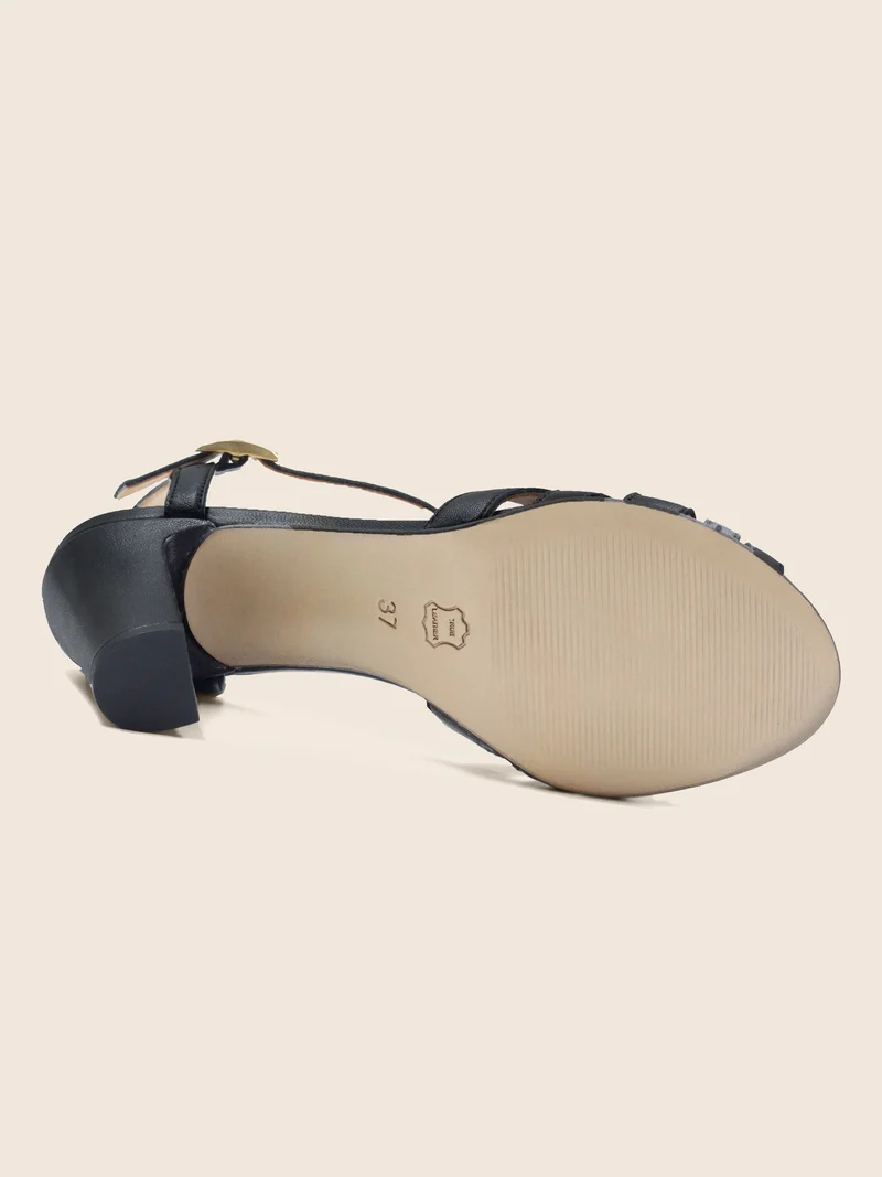 Sandales talon brides cuir noir