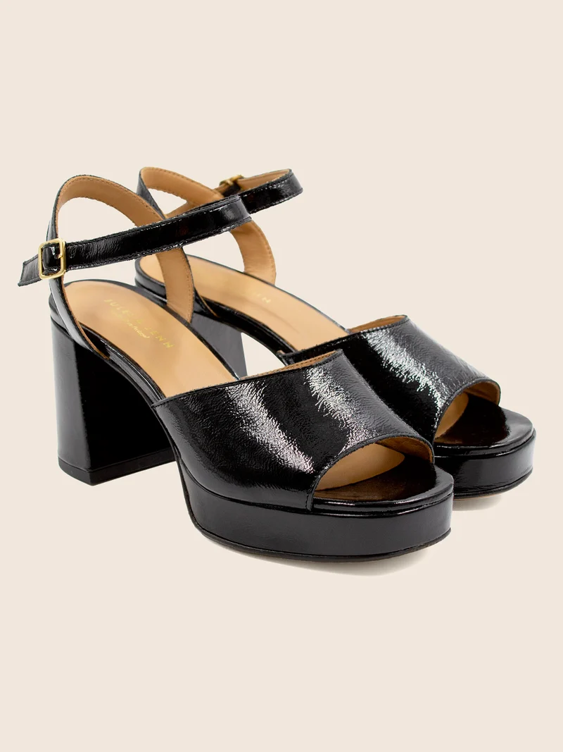 Sandales plateforme cuir vernis noir