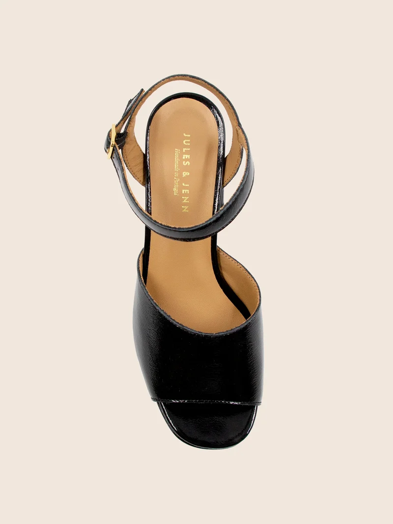 Sandales plateforme cuir vernis noir
