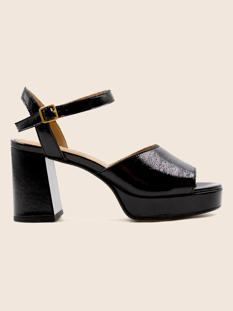 Sandales plateforme cuir vernis noir