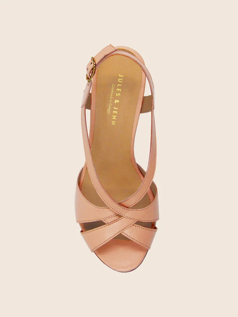 Sandales talon vintage cuir rose