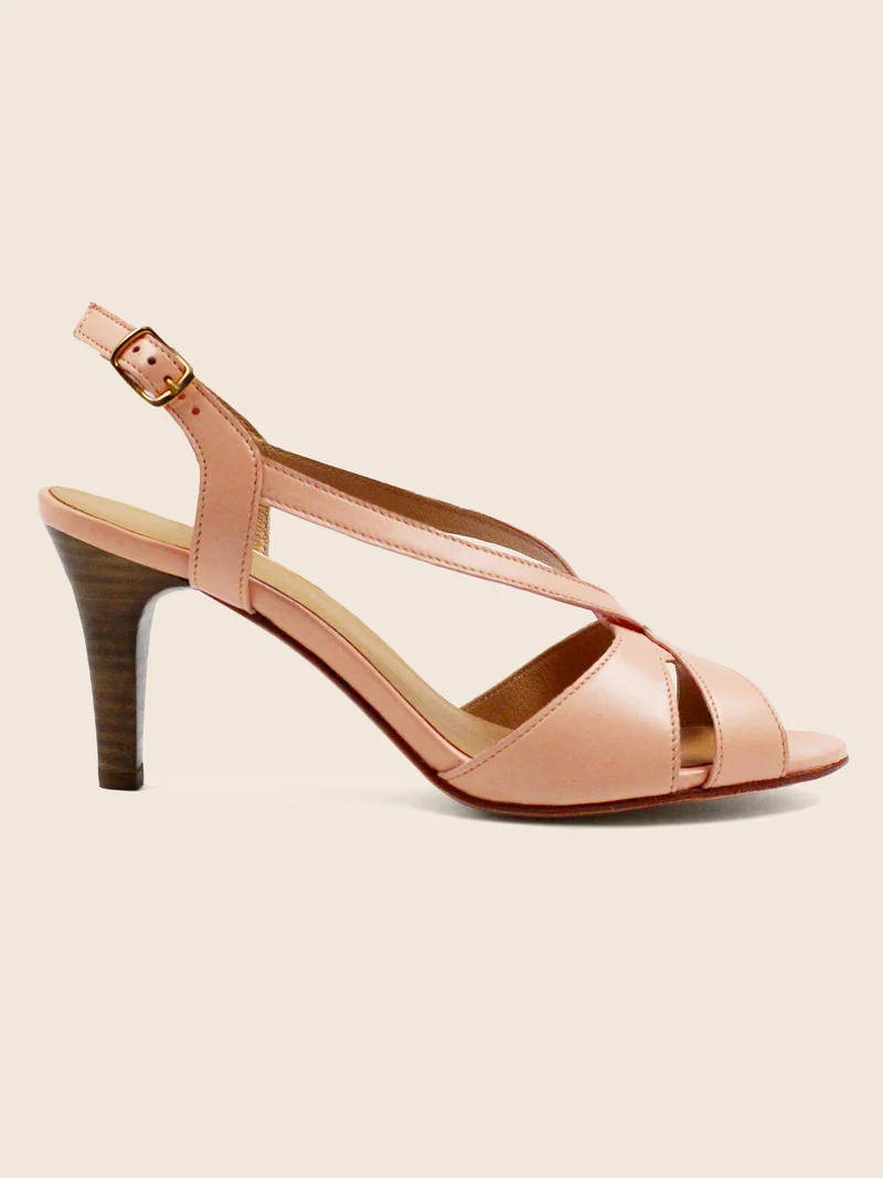 Sandales talon vintage cuir rose