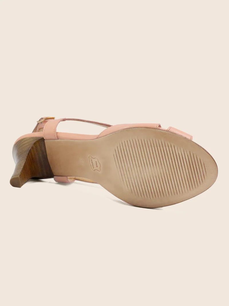 Sandales talon vintage cuir rose