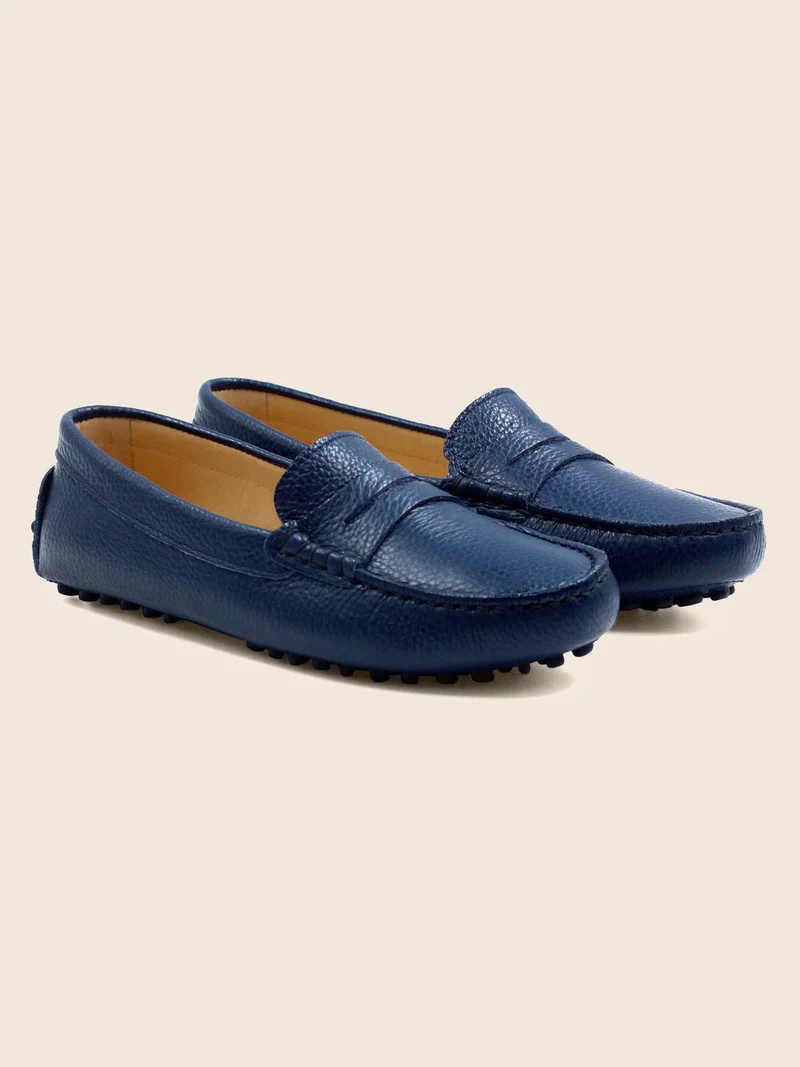 Mocassins cuir grainé bleu