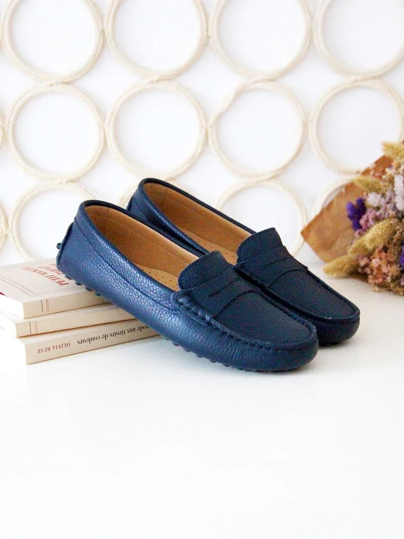 Mocassins cuir grainé bleu