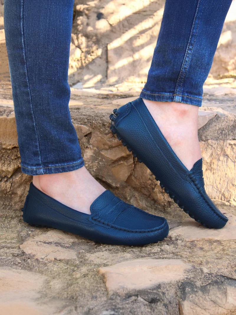 Mocassins cuir grainé bleu