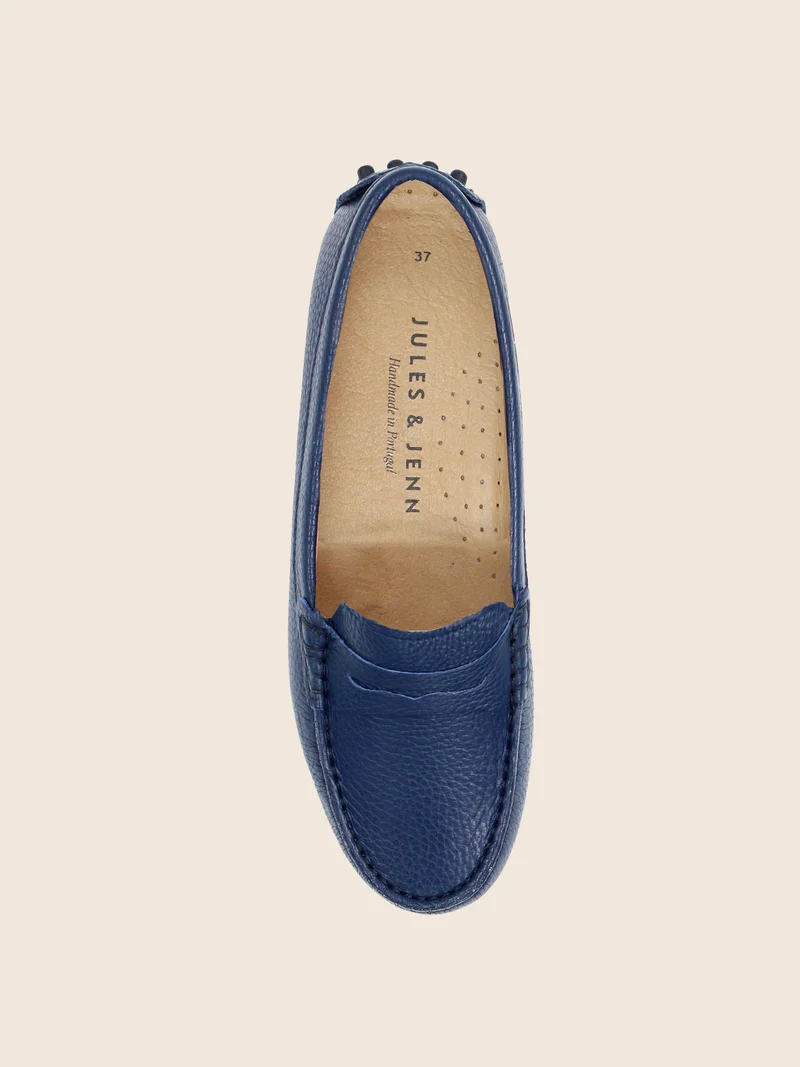 Mocassins cuir grainé bleu