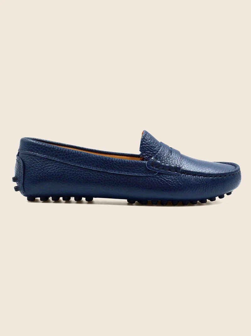 Mocassins cuir grainé bleu