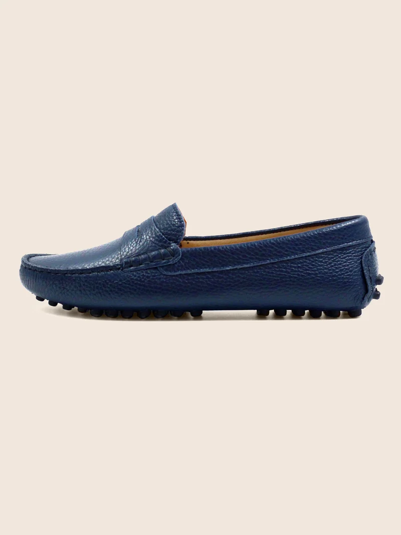 Mocassins cuir grainé bleu