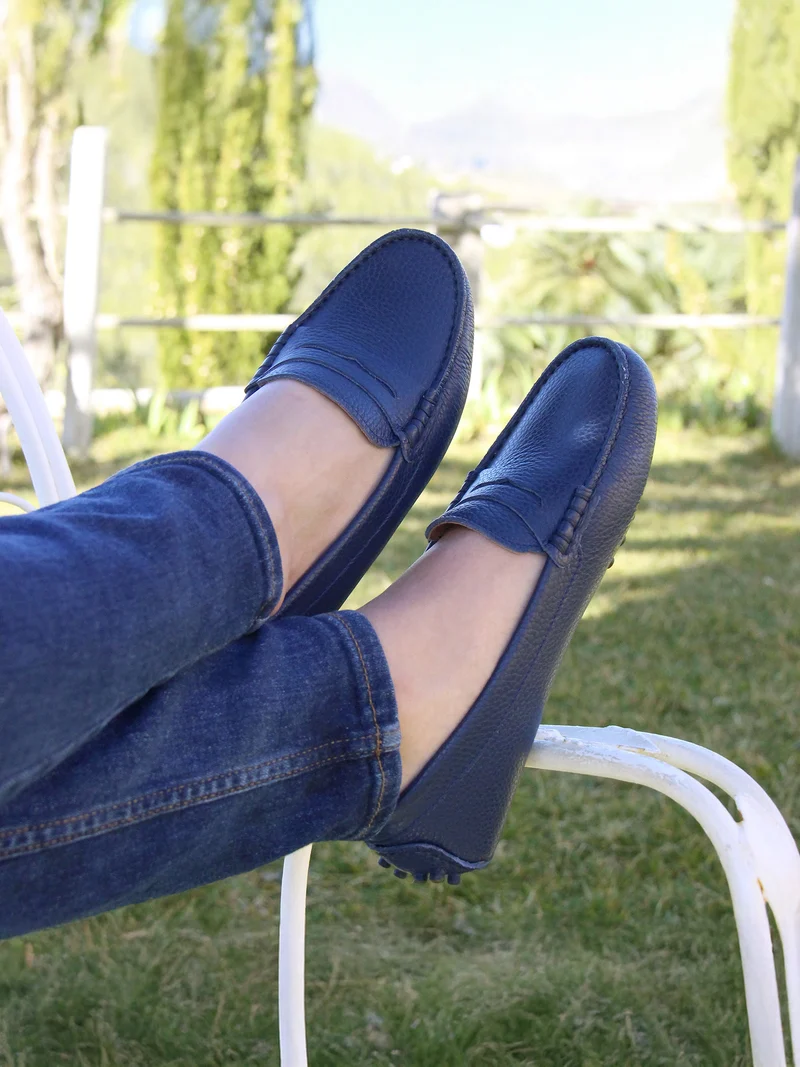 Mocassins cuir grainé bleu