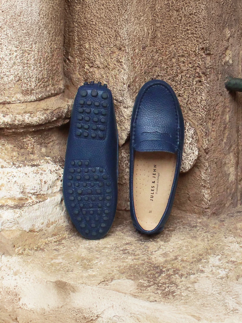 Mocassins cuir grainé bleu