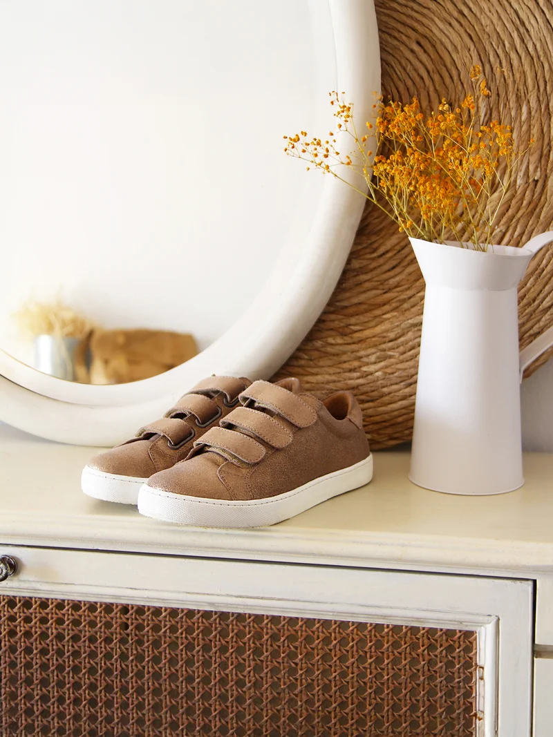 Baskets scratch cuir métallisé bronze