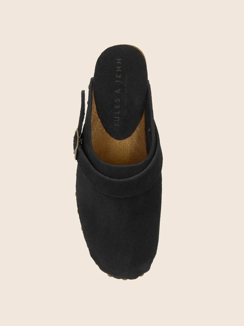 Sabots bois brides cuir daim noir