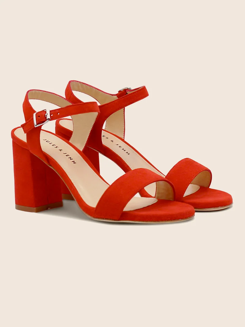 Sandales à talon cuir daim rouge