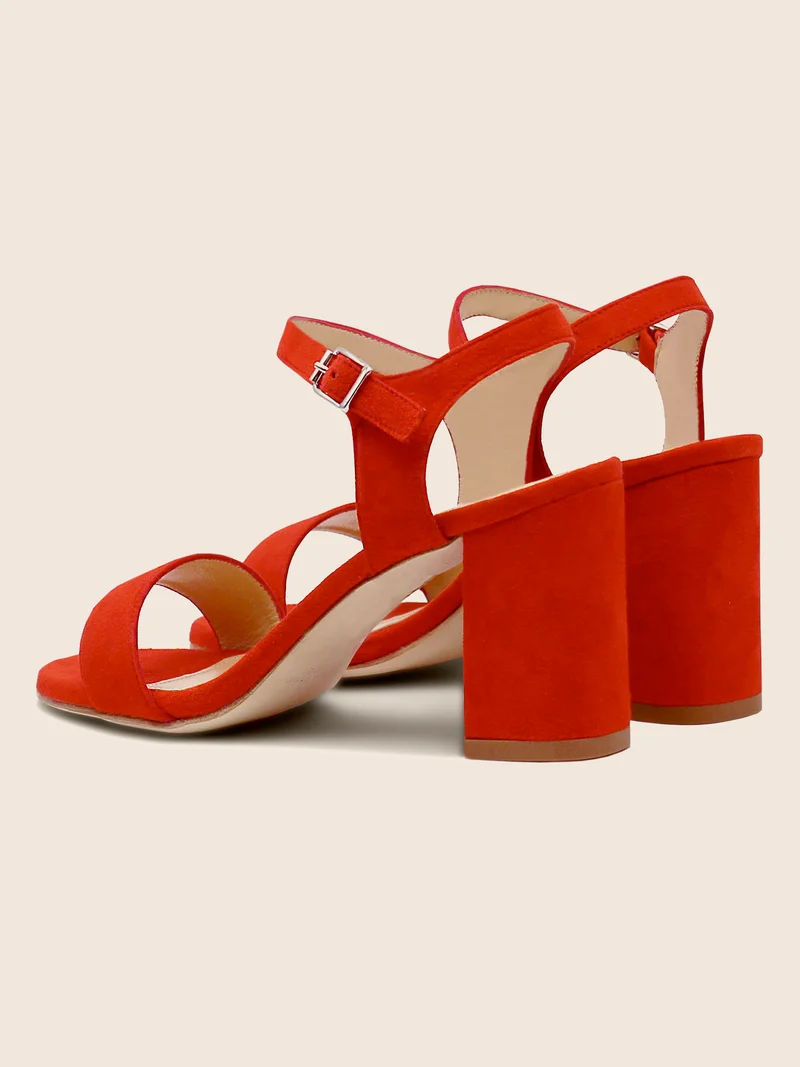 Sandales à talon cuir daim rouge