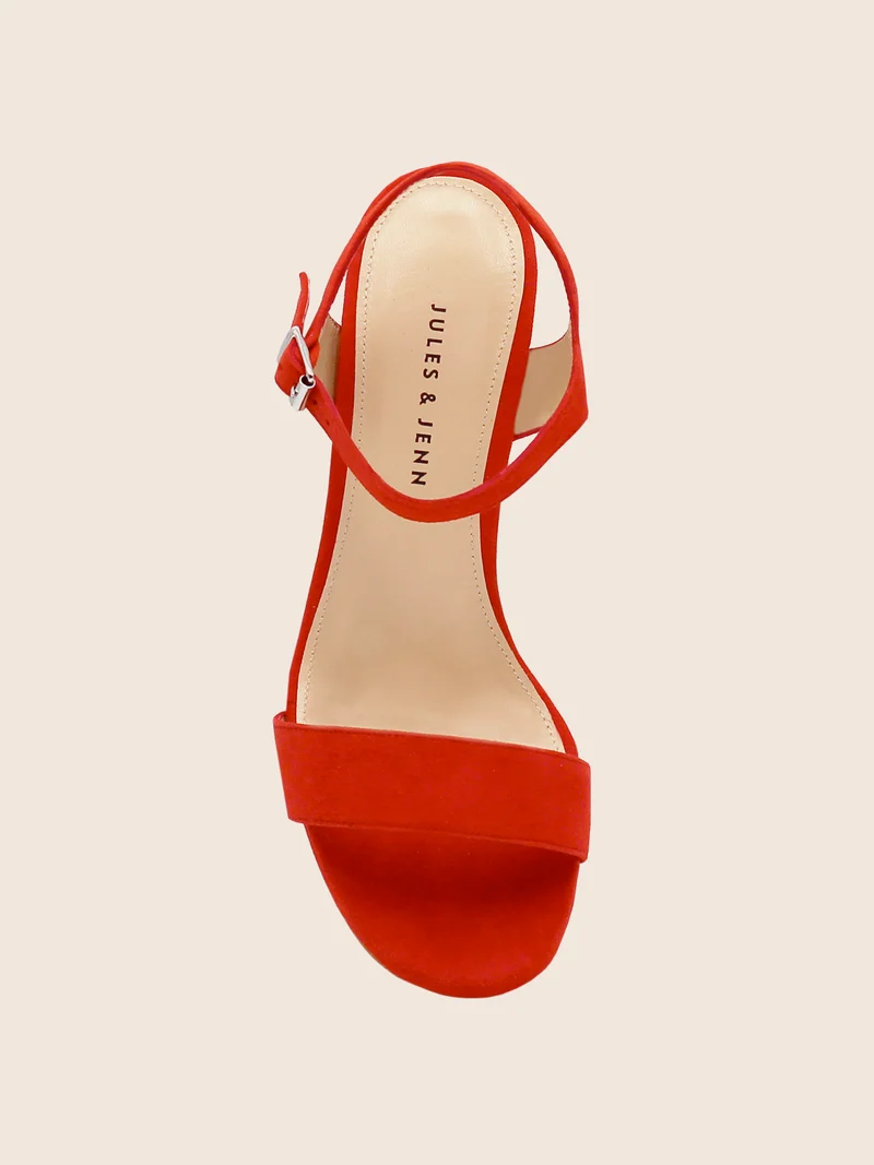 Sandales à talon cuir daim rouge