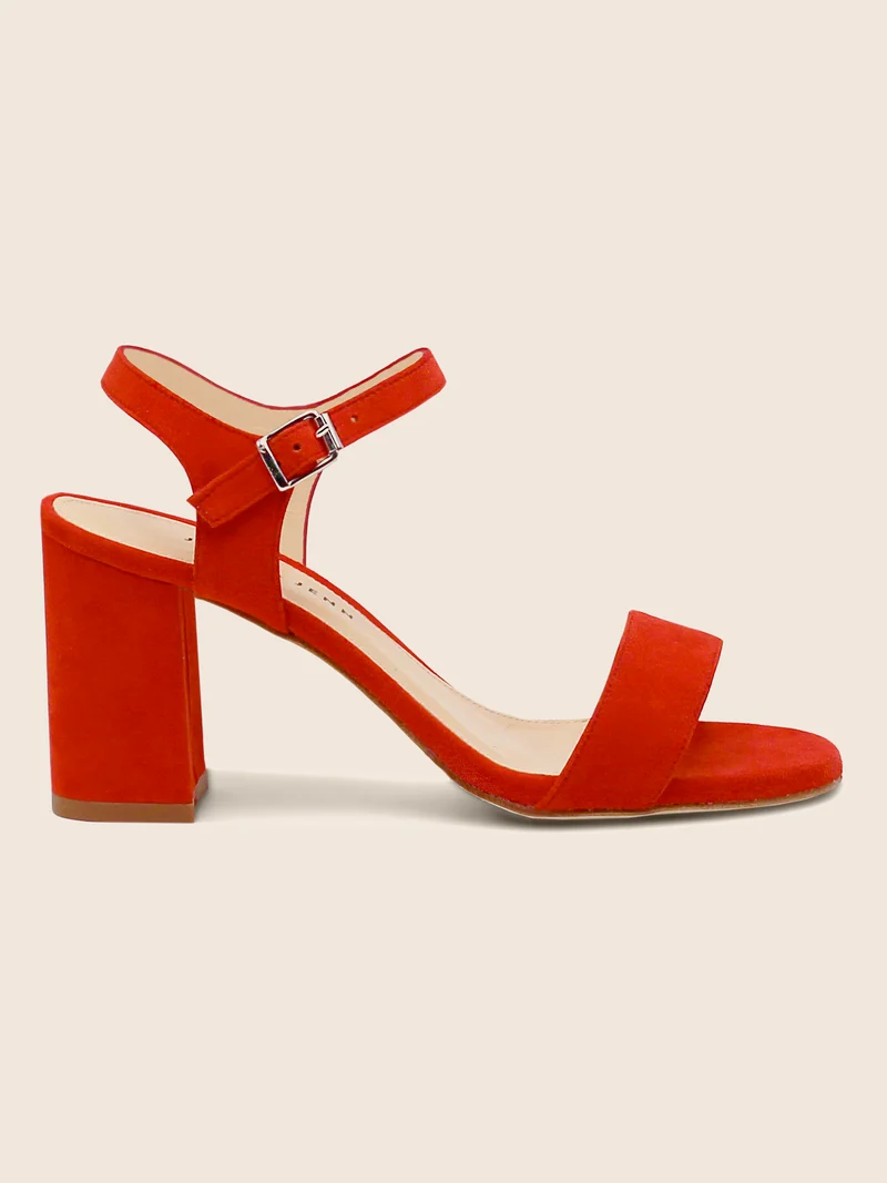 Sandales à talon cuir daim rouge